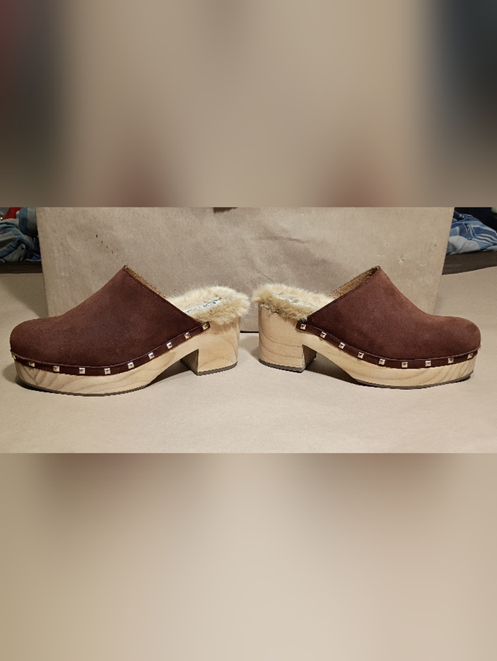 Steve Madden Brown Suede Fur-Lined Clog Mules